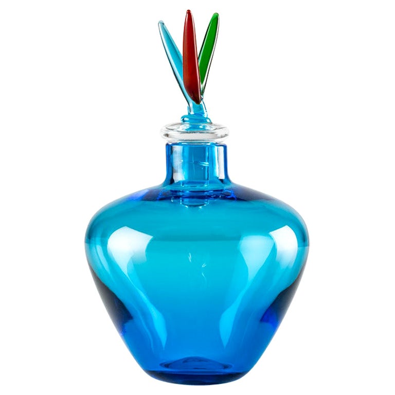 Vase en verre monofiore du 21e sicle en aigue-marine de Laura De Santillana en vente
