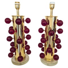 Alberto Donà Mid-Century Modern Red Two Murano Glass Table Lamps, 1997