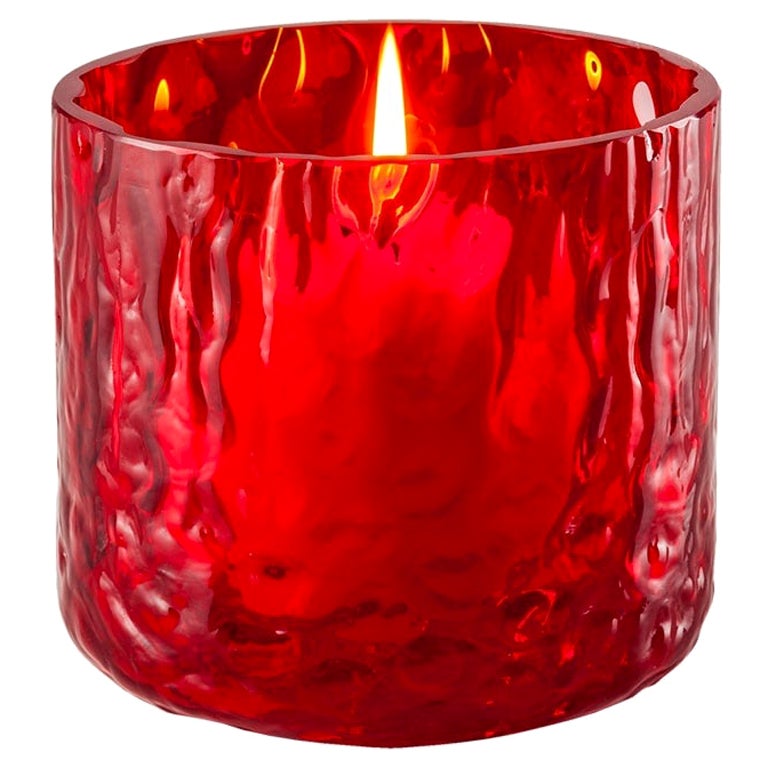 Nacht in Venedig, Glas-Kerzenhalter in Rot von Venini, 21. Jahrhundert