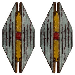 Pair of Hammered Glass Wrought Iron Sconces by Longobard, Italy, 1970s