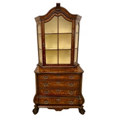  Antique 18th Century Quality Dutch Marquetry Walnut Display Cabinet on Chest 