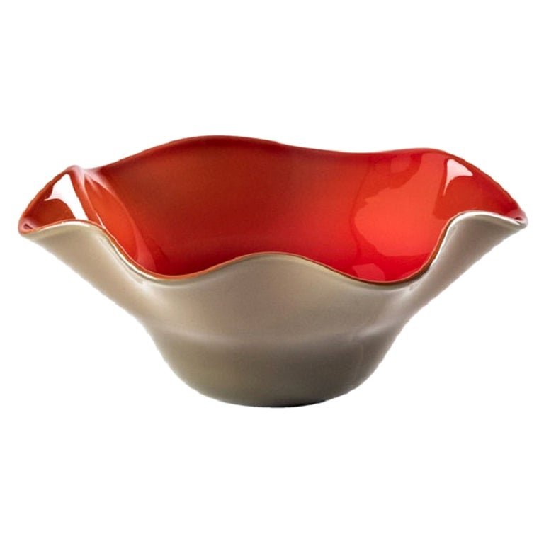 21st Century Fazzoletto Glass Bowl in Blood Red/Grey by Venini