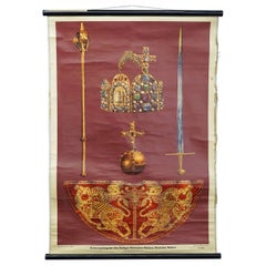 Vintage Mural Wall Chart Coronation Insignia Holy Roman Empire German Nation