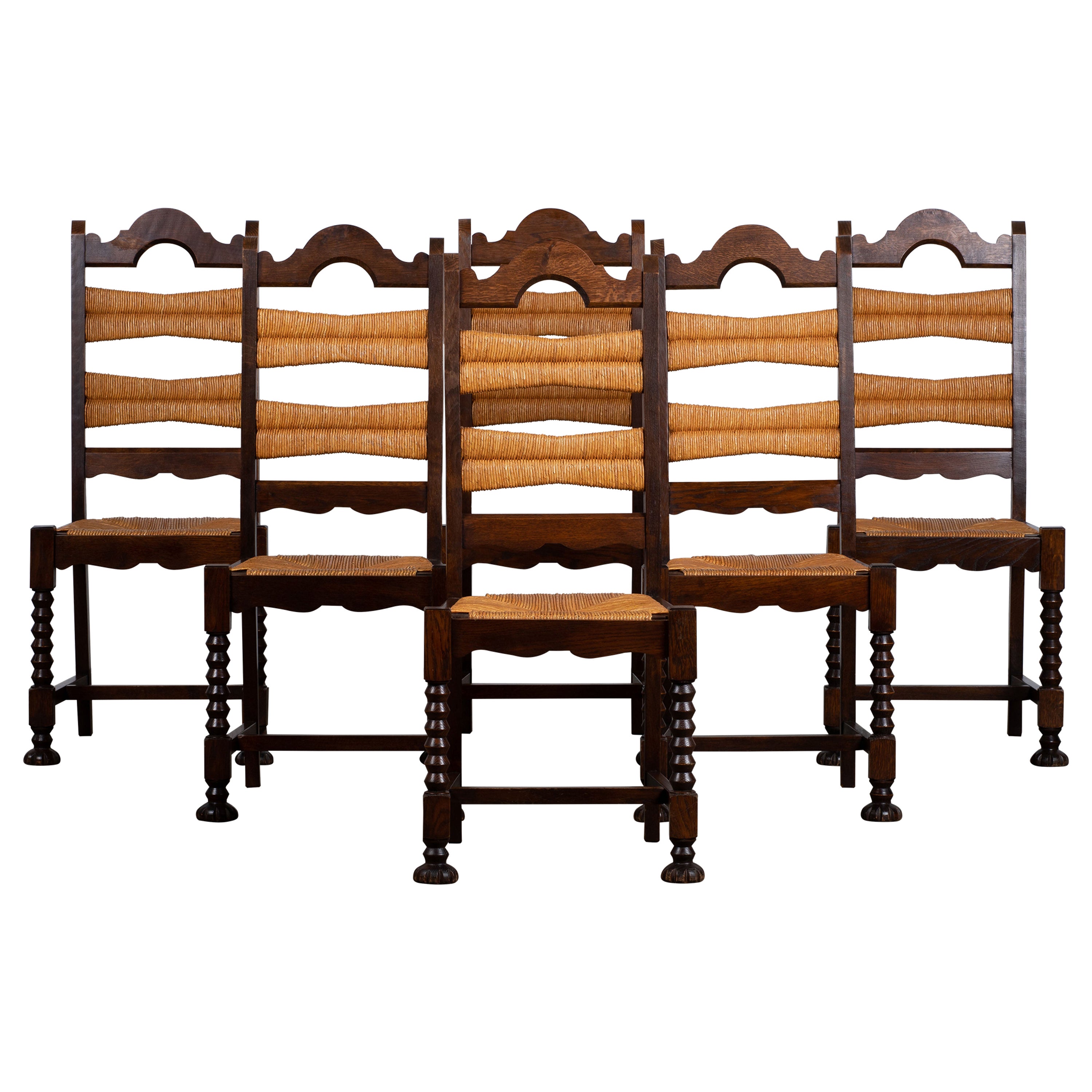 Art Deco Set of 6 Chairs, Dudouyt Insp, France, 1940 For Sale