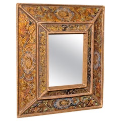 Small Vintage Eglomise Mirror, Italian, Decorative, Cushion, Vanity, Mid Century