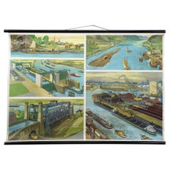 Civic and Society Wall Chart Vintage Mural Waterways in the Course of Time