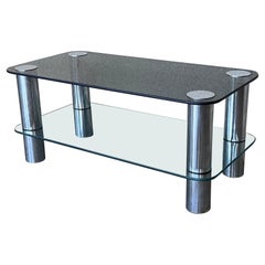 Mid-Century Modern Tubular Chrome Two Tier Coffee Table with Smoked Glass Top