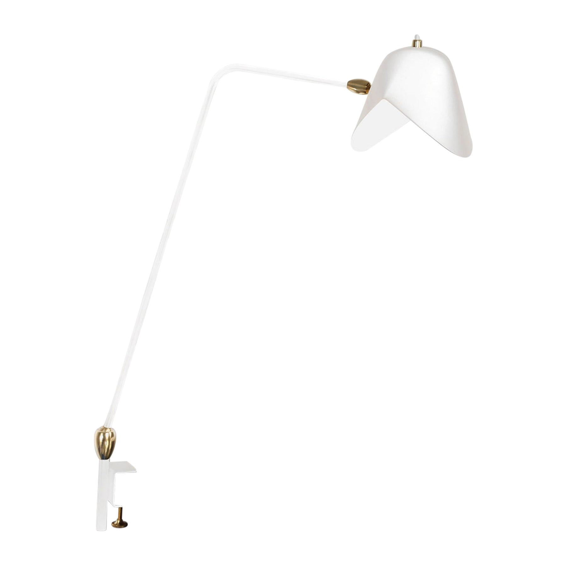 Serge Mouille Mid-Century Modern Weiß Zwei schwenkbare Agrafée Tischlampe