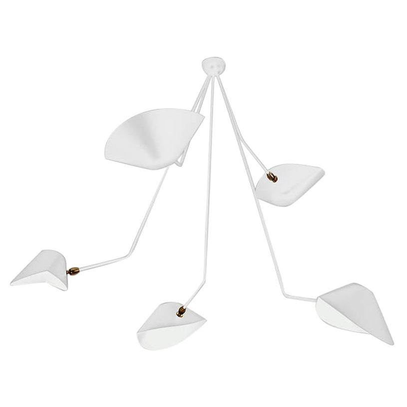 Serge Mouille Modern White Five Curved Fixed Arms Spider Ceiling Lamp
