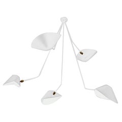 Serge Mouille Modern White Five Curved Fixed Arms Spider Ceiling Lamp
