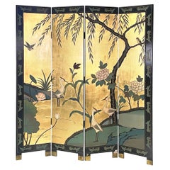Chinese antique Decorated 4-door wooden screen with gold leaf, 1900-1950s