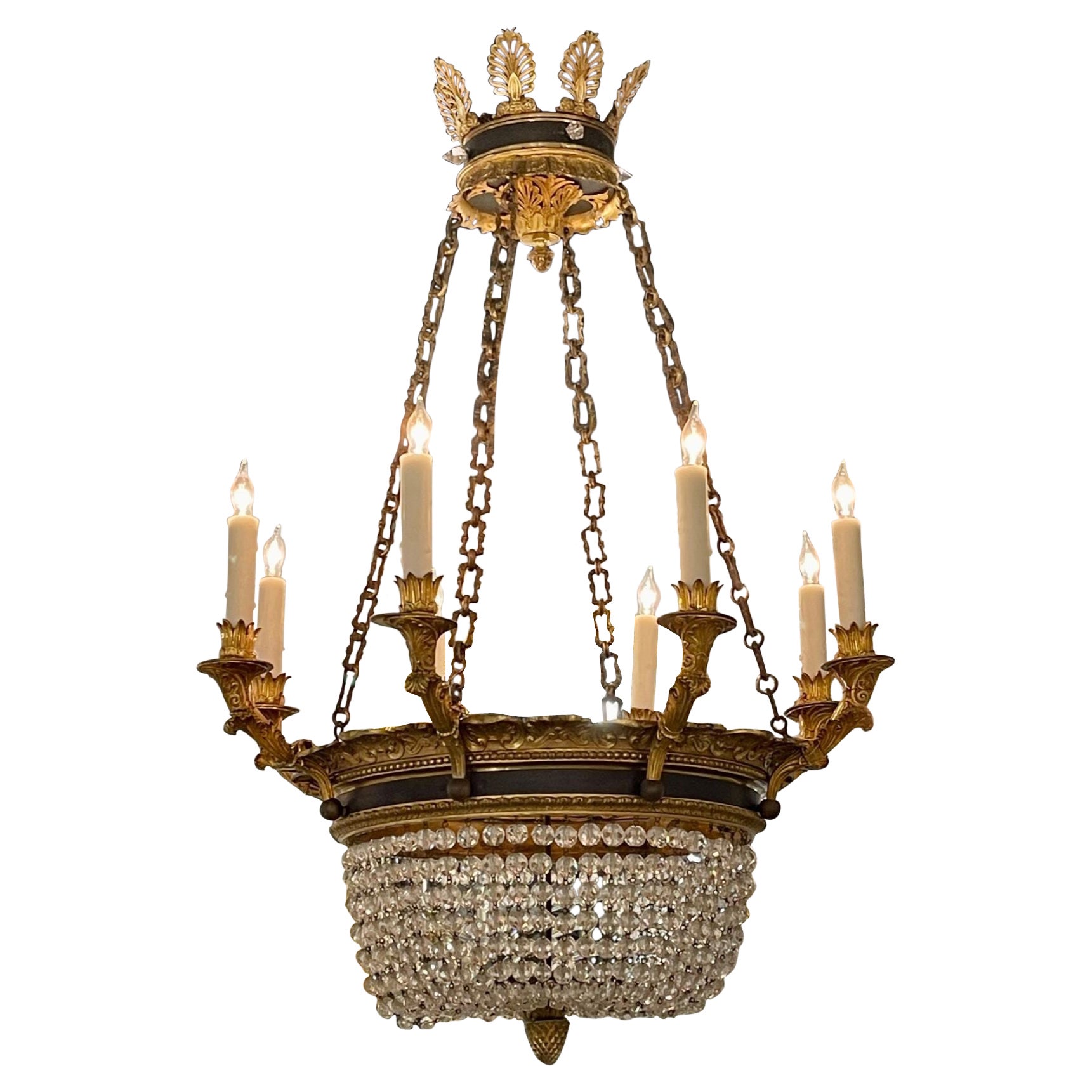 19th Century French Empire Basket Style Chandelier For Sale