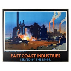 Original Vintage Railway Poster East Coast Industries Blast Furnace On The LNER