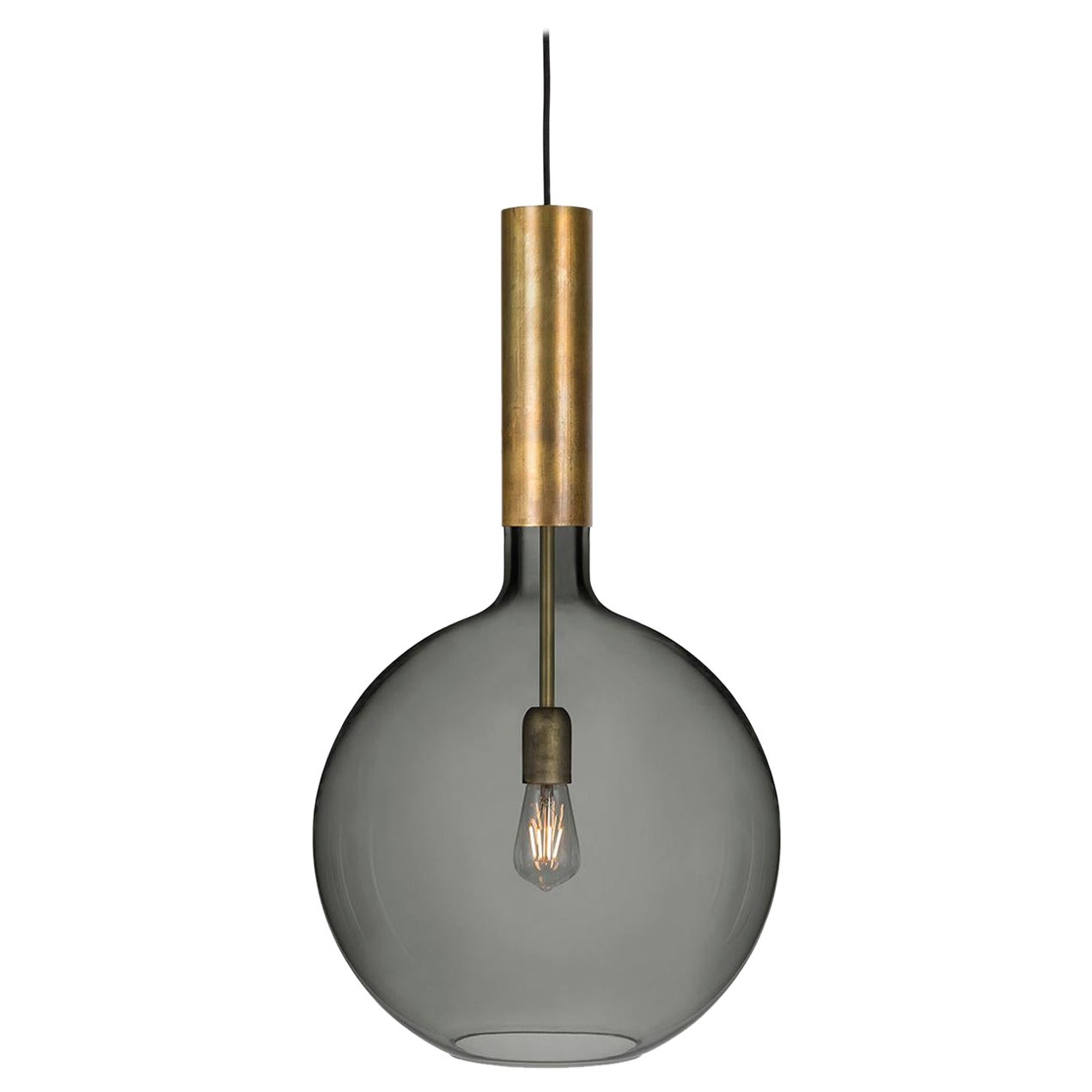 Sabina Grubbeson Rosdala Large Brass Smoked Glass Ceiling Lamp by Konsthantverk For Sale