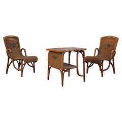 Living Room Set in Bamboo and Straw Rope Italy 1950s Chairs with Table