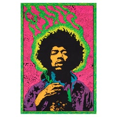 Affiche vintage Jimi Hendrix Music Blacklight des années 1960, Joe Roberts Jr