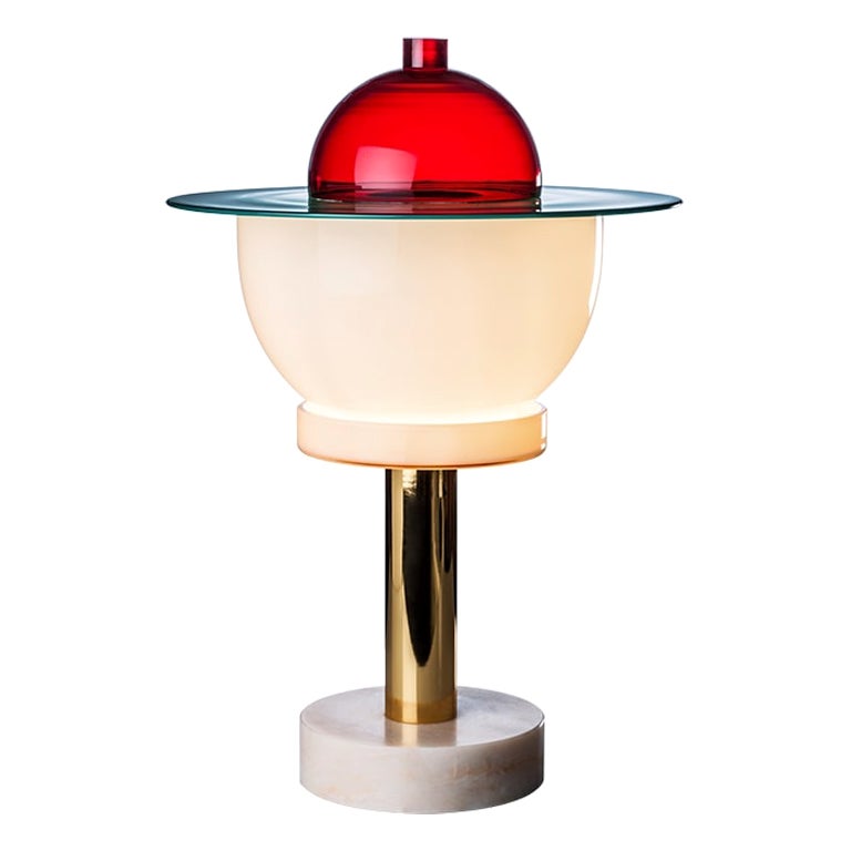 Ettore Sottsass Nopuram Table Lamp in Green, Light Pink and Red, Contemporary, offered by VENINI Official