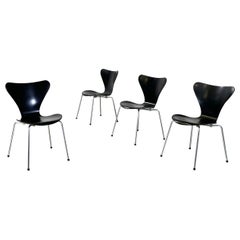 Danish modern Black wood Chairs 7 Series by Jacobsen for Fritz Hansen, 1970s