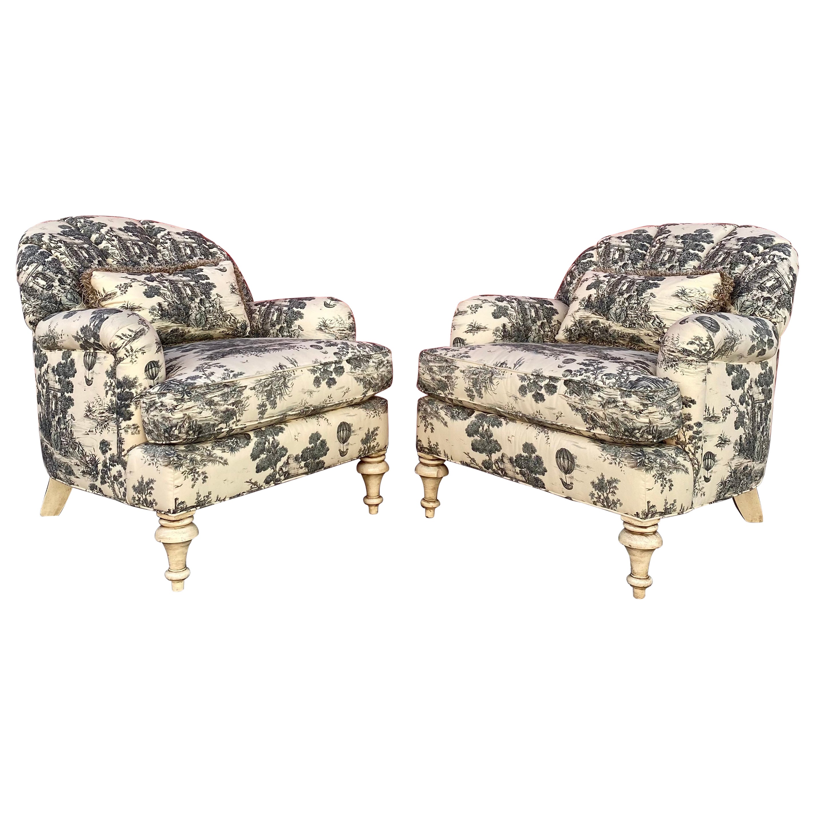 C.R. Laine Chinoiserie Tufted English Arm Chairs, Set of 2 For Sale