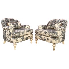 C.R. Laine Chinoiserie Tufted English Arm Chairs, Set of 2