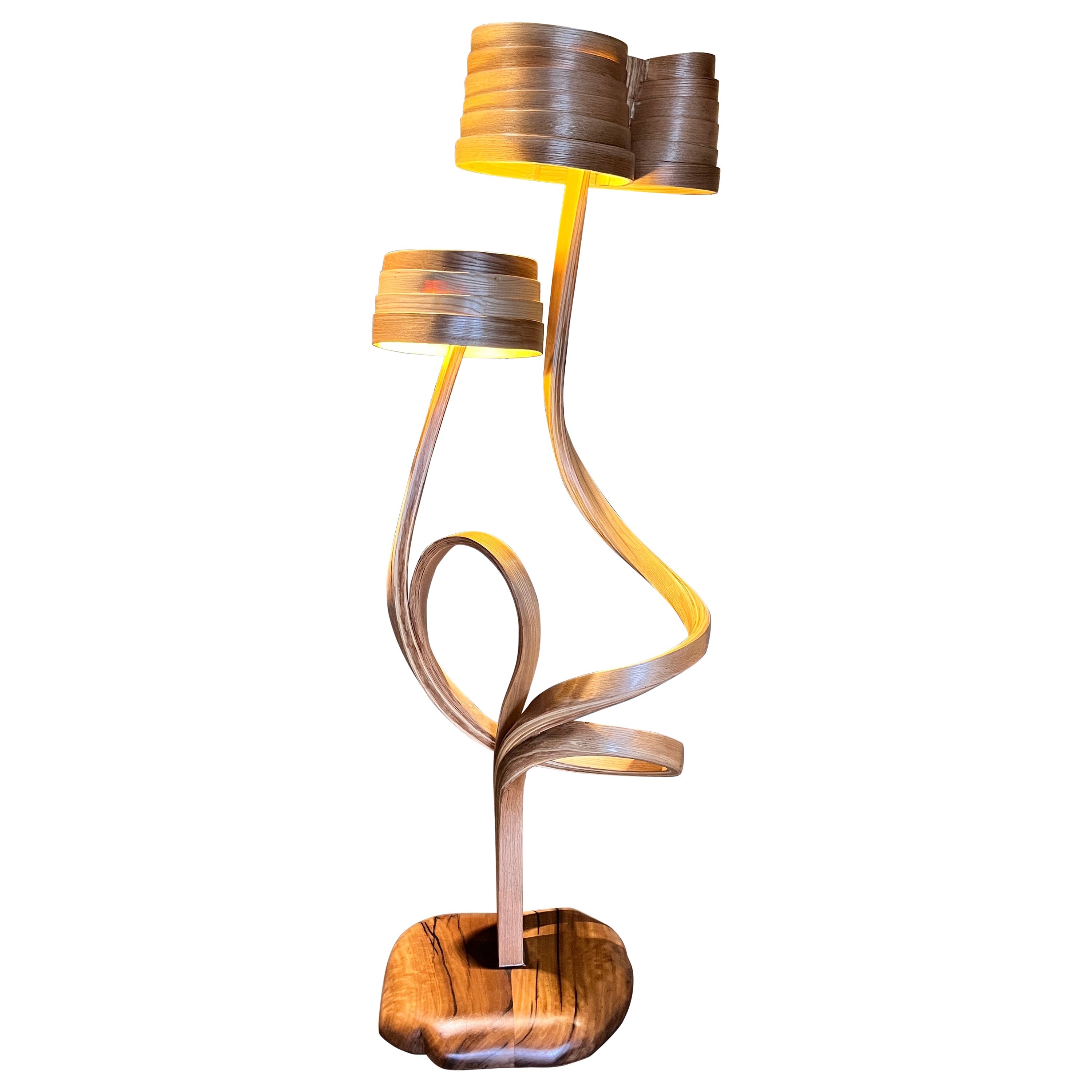 Two Tier Floor Lamp Made by Bending Wood For Sale