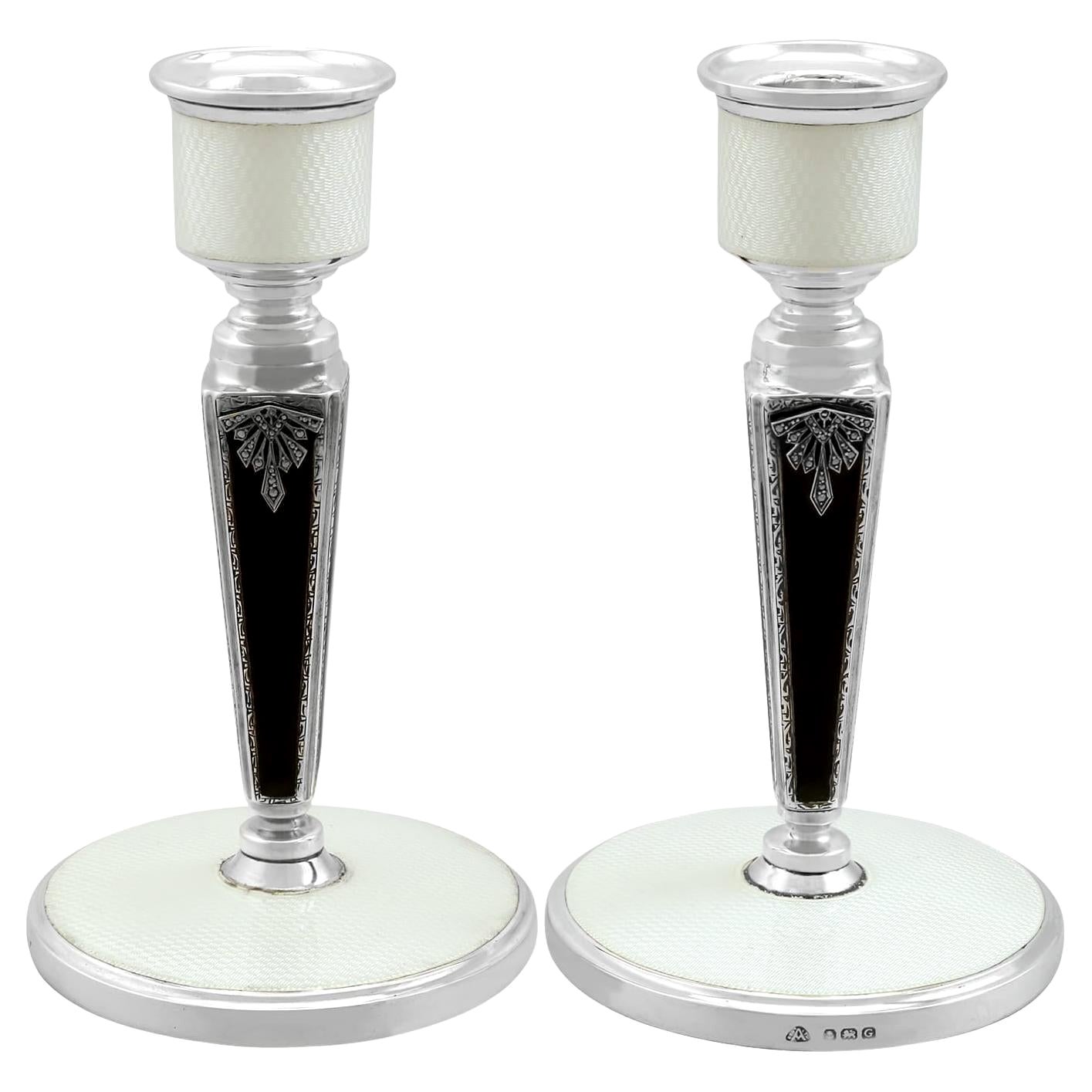 Art Deco Sterling Silver and Enamel  Candle Holders