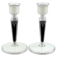 Art Deco Sterling Silver and Enamel Candle Holders