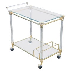 Hollywood Regency Design, Serving Trolley, Gilded Metal, Glass and Plexi, 1970s
