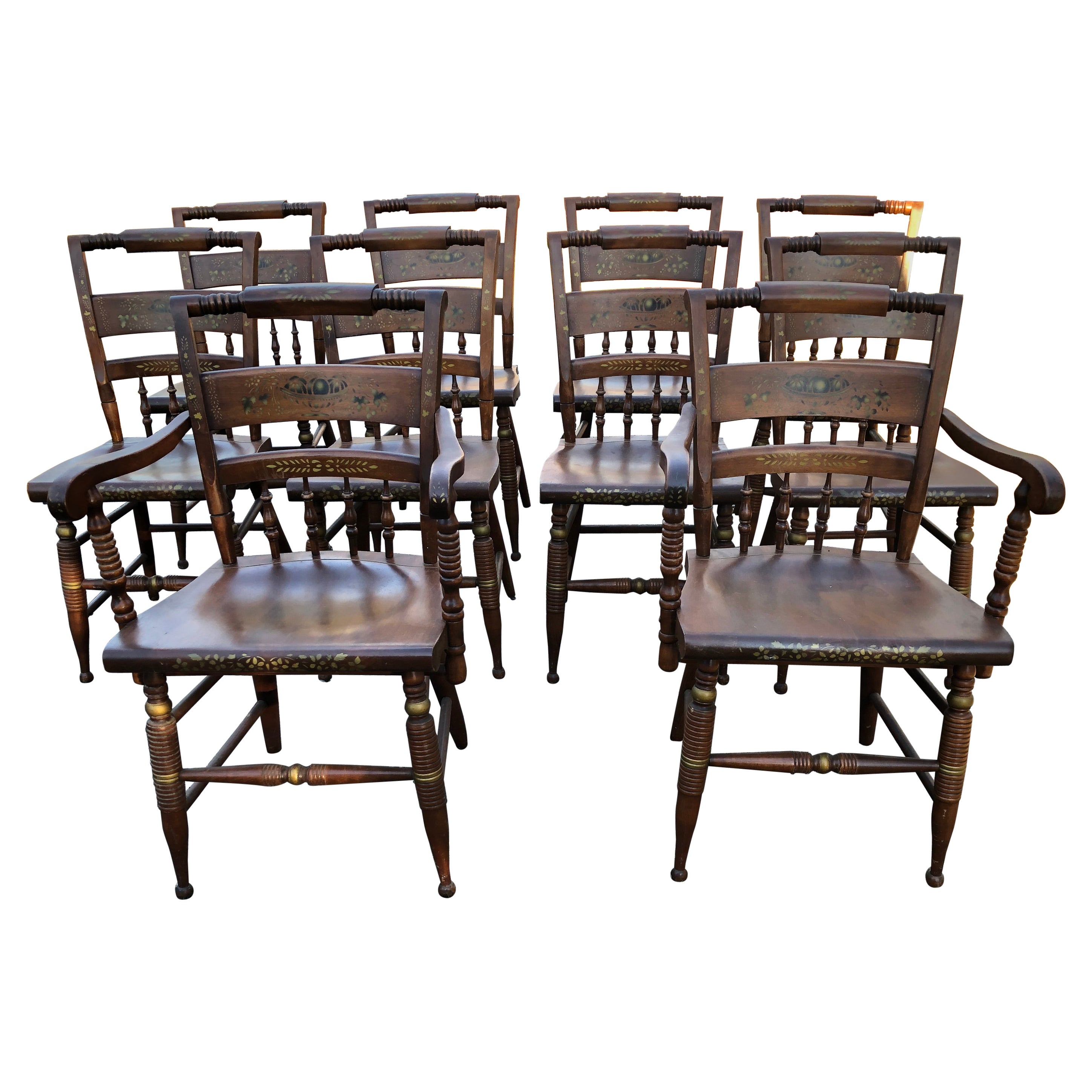 Ensemble vintage de 10 chaises de salle à manger Nichols & Stone décorées de peinture classique