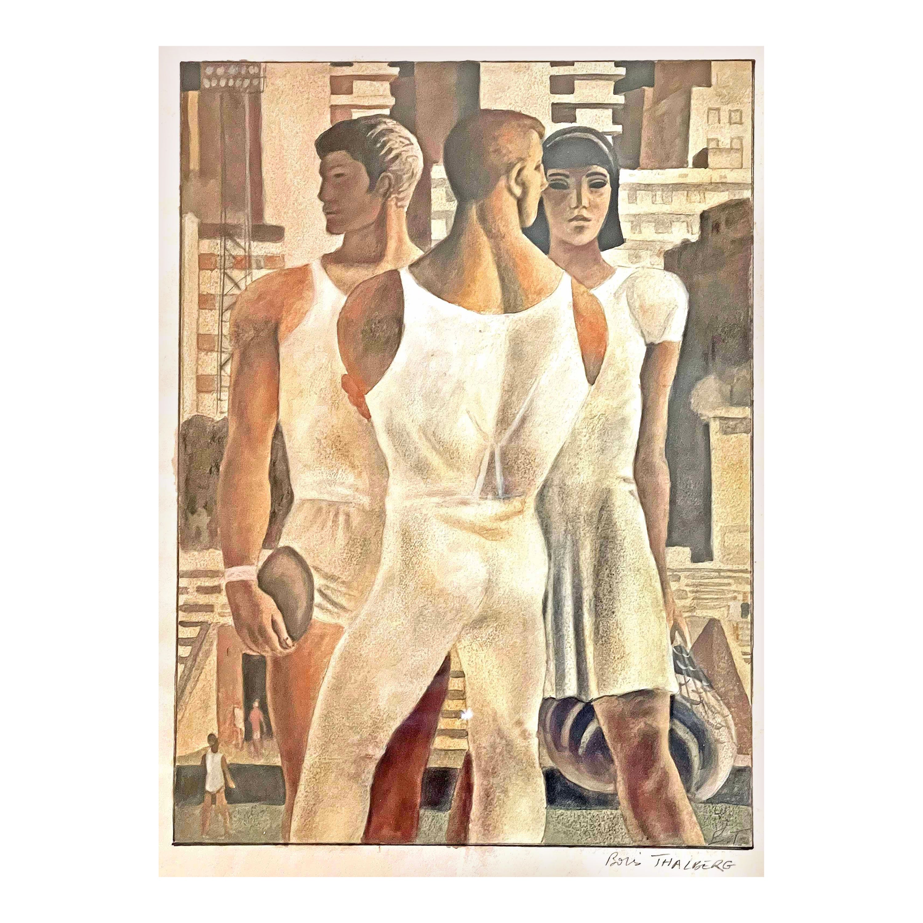 "The Gymnasts, " Important Mid-Century Painting of Soviet Athletes by Talberg For Sale