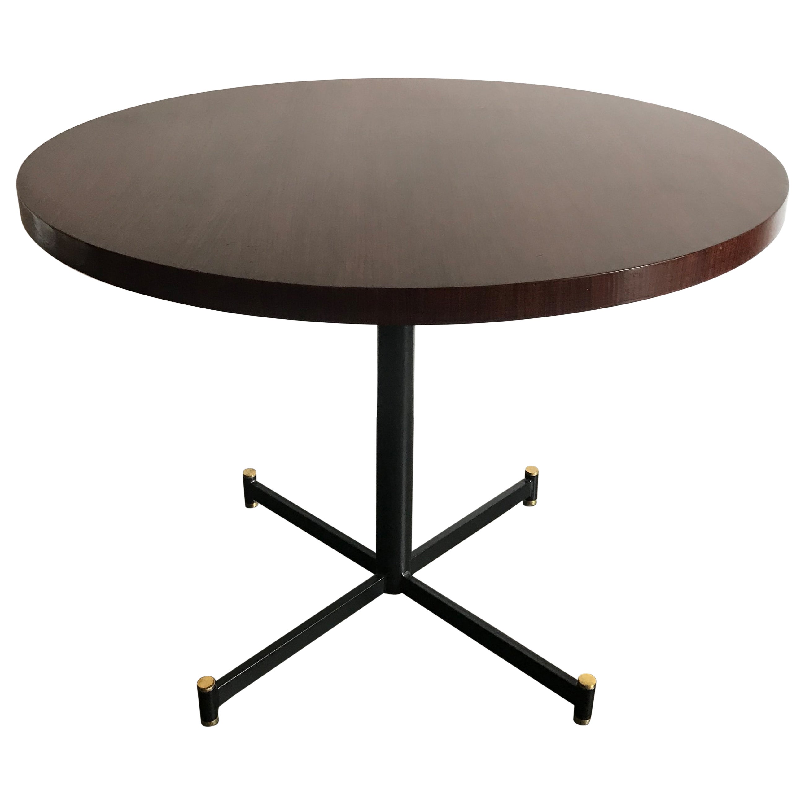 Mesa de comedor circular italiana de madera oscura de mediados de siglo 1950