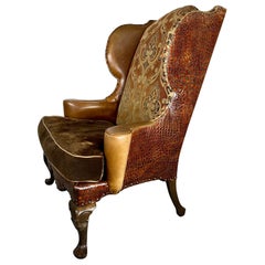 Custom Faux Gator Leather & Mohair Oversized Wingback Chair by Century