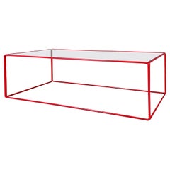 Italian Modern Coffee Table with Rectangular Glass Top and Red Metal, 1980s