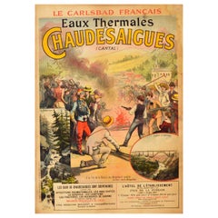 Original Antique Health Travel Poster Chaudesaigues Carlsbad Thermal Waters Art