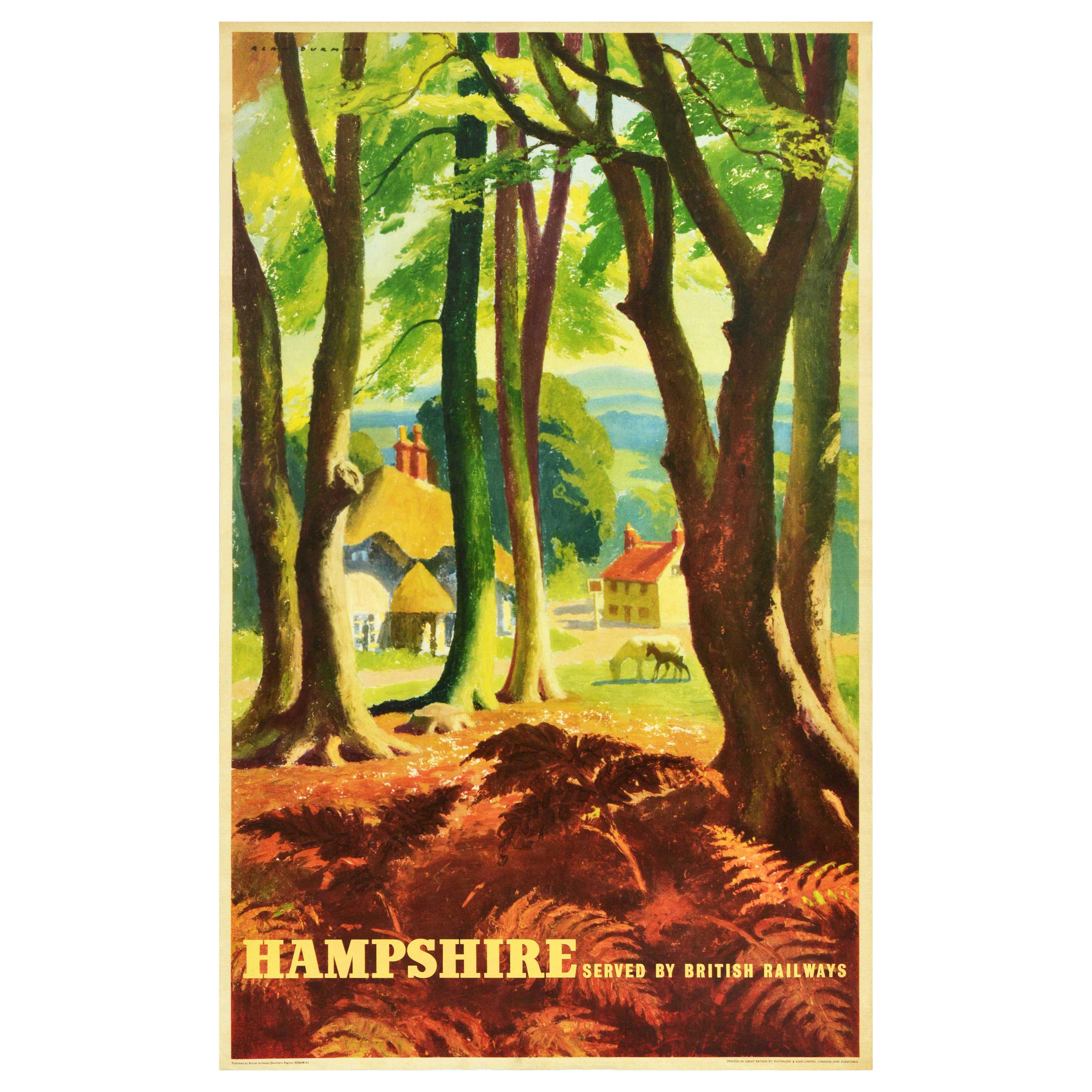 Poster di viaggio originale d'epoca Hampshire New Forest British Railways Alan Durman