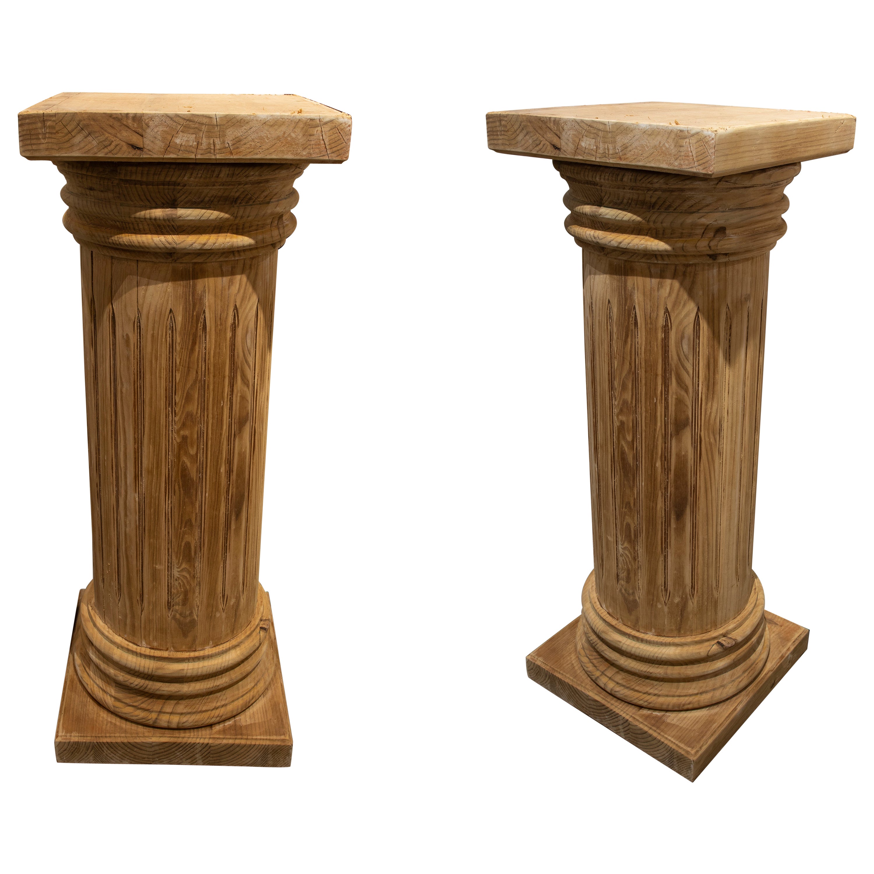 Spanish Wooden Pair of Pedestals with Base, Shaft and Capital For Sale