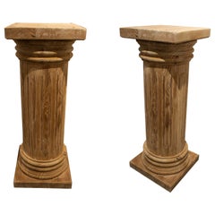 Spanish Wooden Pair of Pedestals with Base, Shaft and Capital