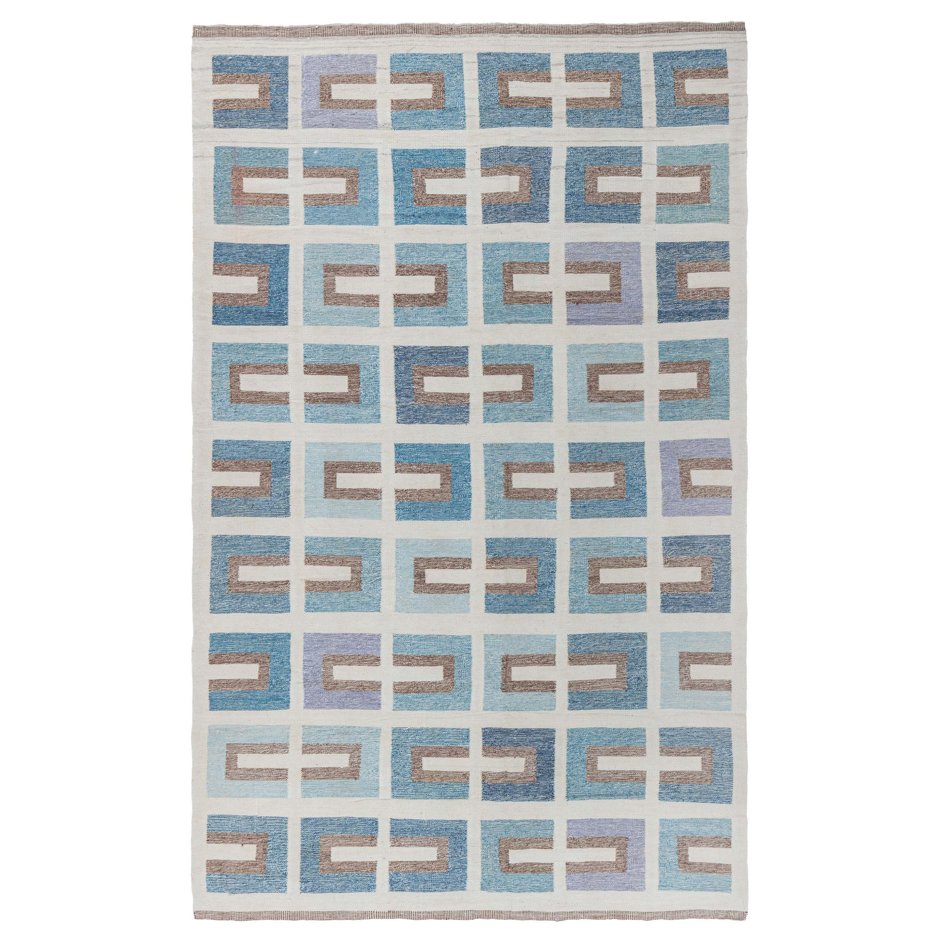 Modern Swedish Geometric Flat-Weave Wool Rug by Doris Leslie Blau