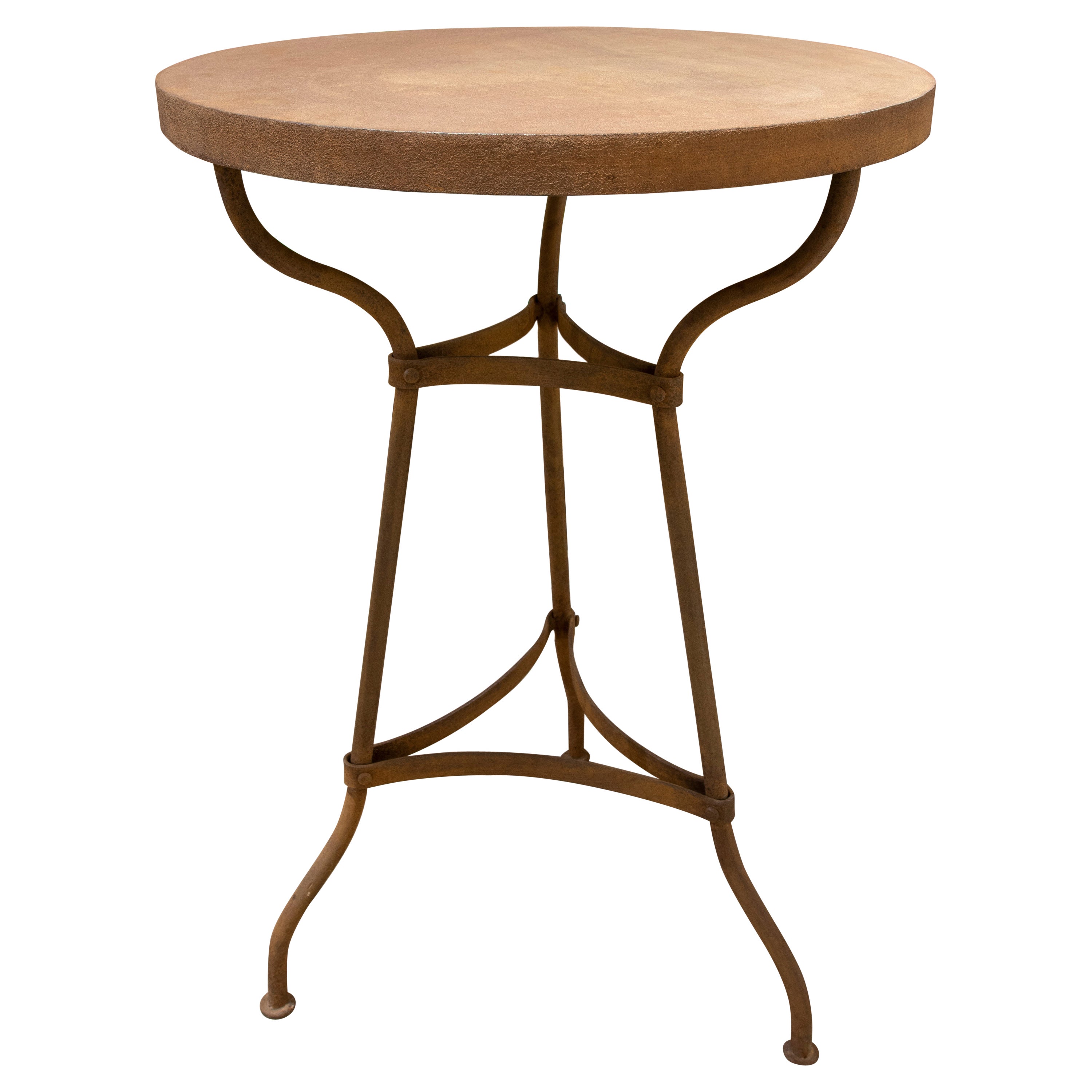 Franzsischer Eisentisch mit runder Platte und drei Beinen fr den Garten