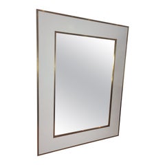 White Rectangle Mirror with Brass Details from Alain Delon for Maison Jansen