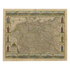 Antique Map of Germany with City Views and Figures