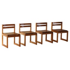Set of 4, Danish Modern Dining Chairs in Pine and Leather, by Knud Færch, 1970s