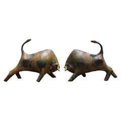 Mid-Century Modern Sculptural Iron Cast Bulls Bookends