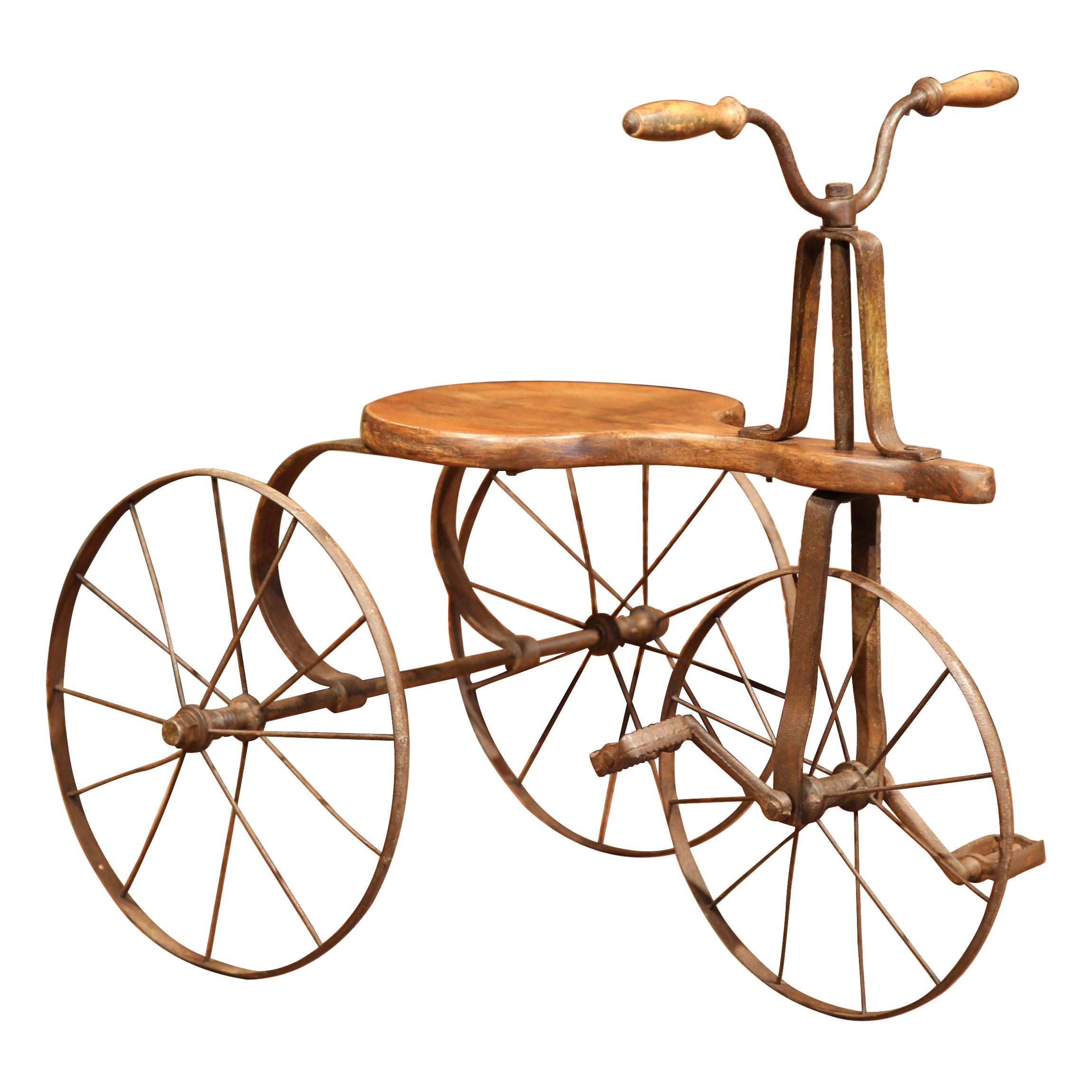 19th Century French Iron and Wood Child Tricycle