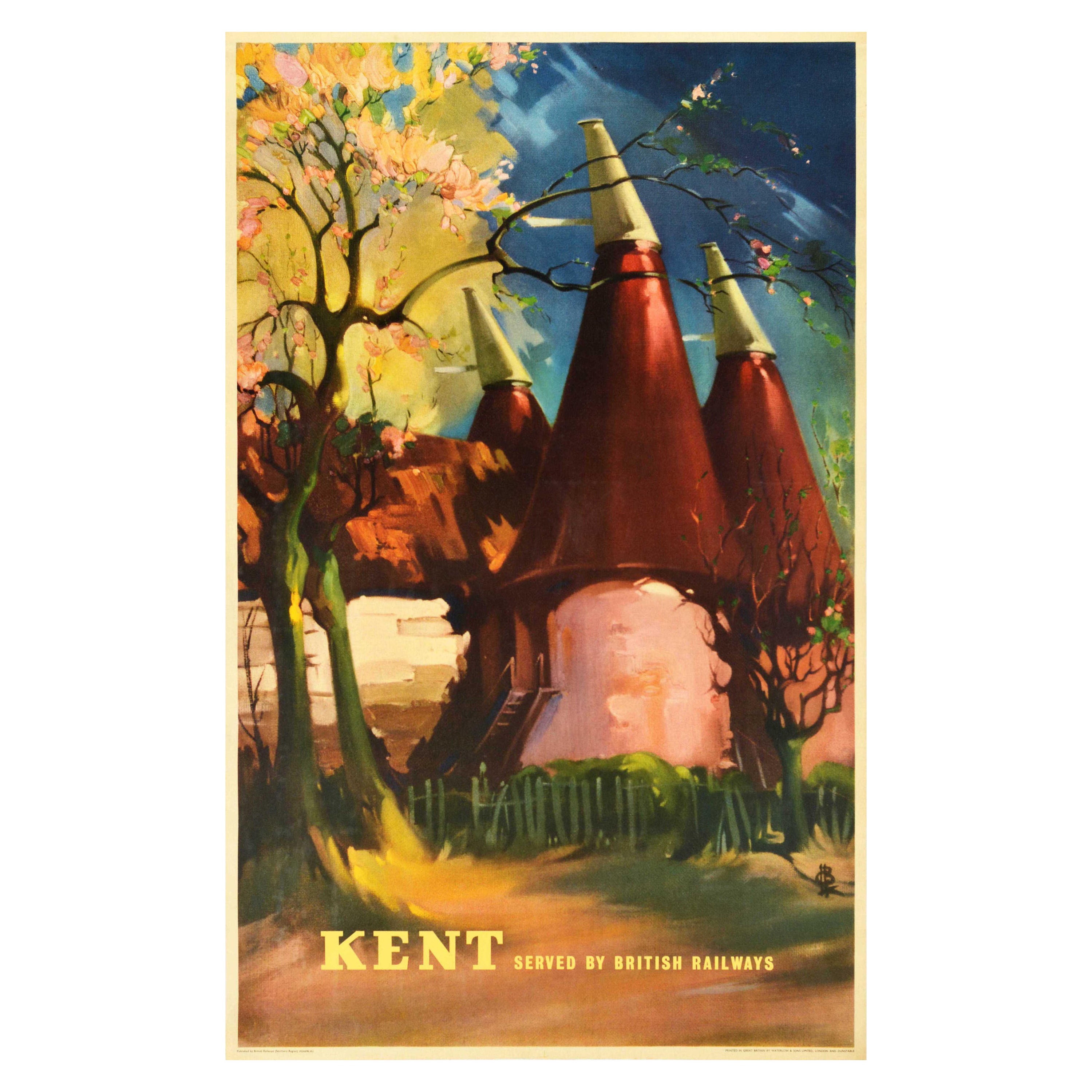Original Vintage Travel Poster Kent British Railways Oast House Claude Buckle For Sale