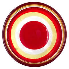 Venini Bianconi Murano Fasce Orizzontali Red Yellow Bands Italian Art Glass Bowl