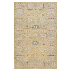 Modern Sultanabad Yellow Handmade Wool Rug with Floral Design