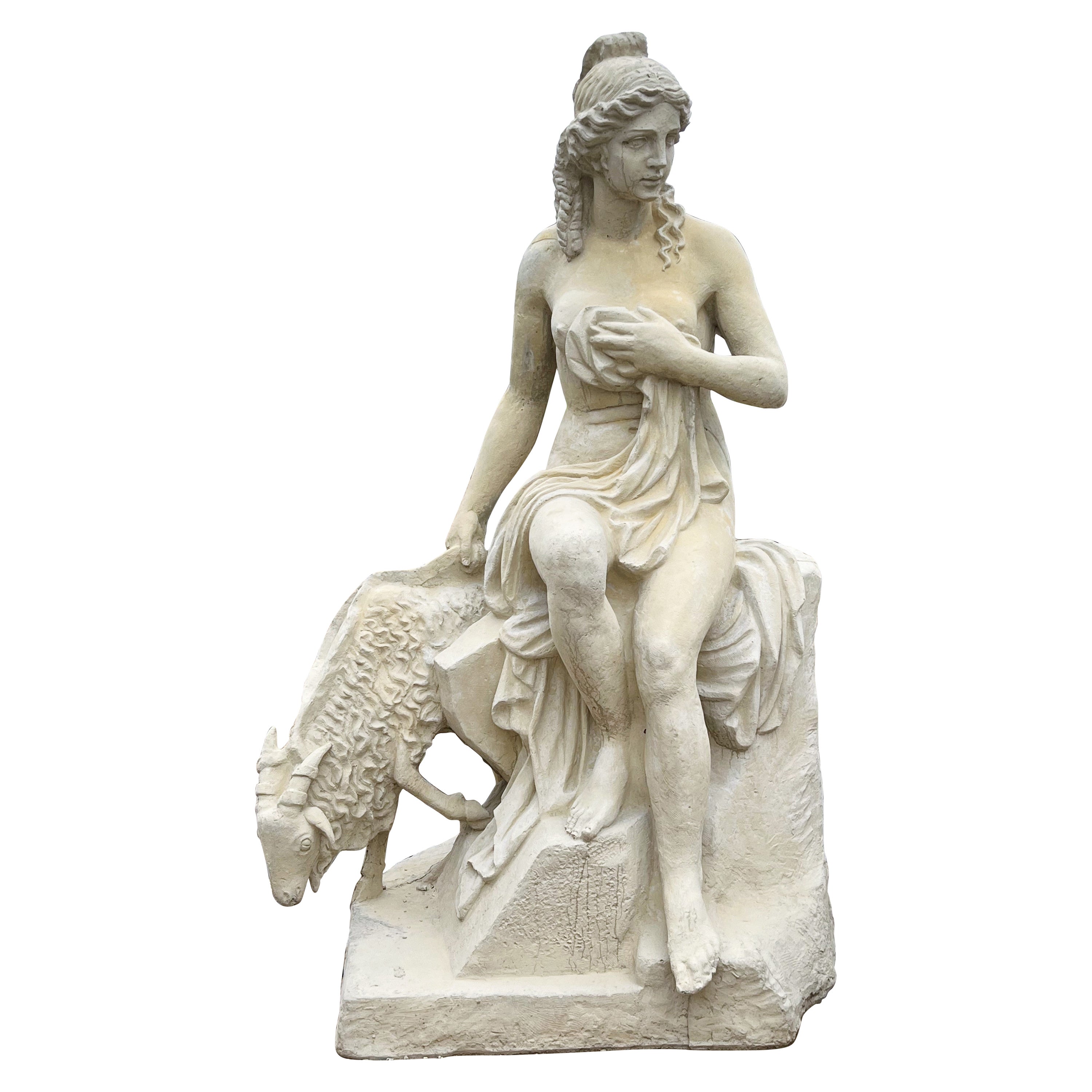 Gartenstatue in Lebensgröße von Amalthea und Jupiters Ziege im Angebot