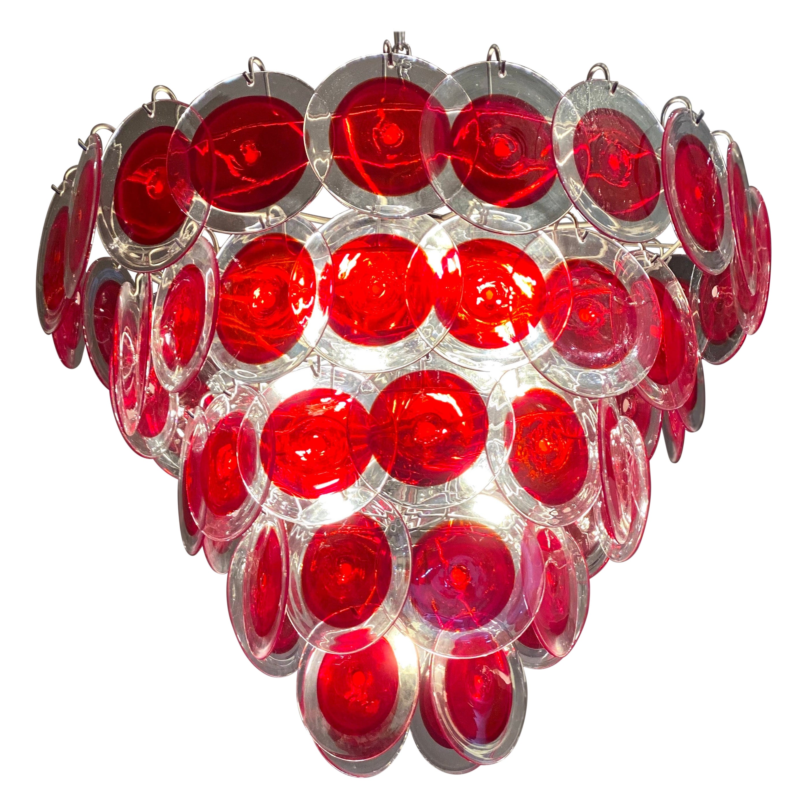 Red Disc  Striking Murano Chandelier For Sale