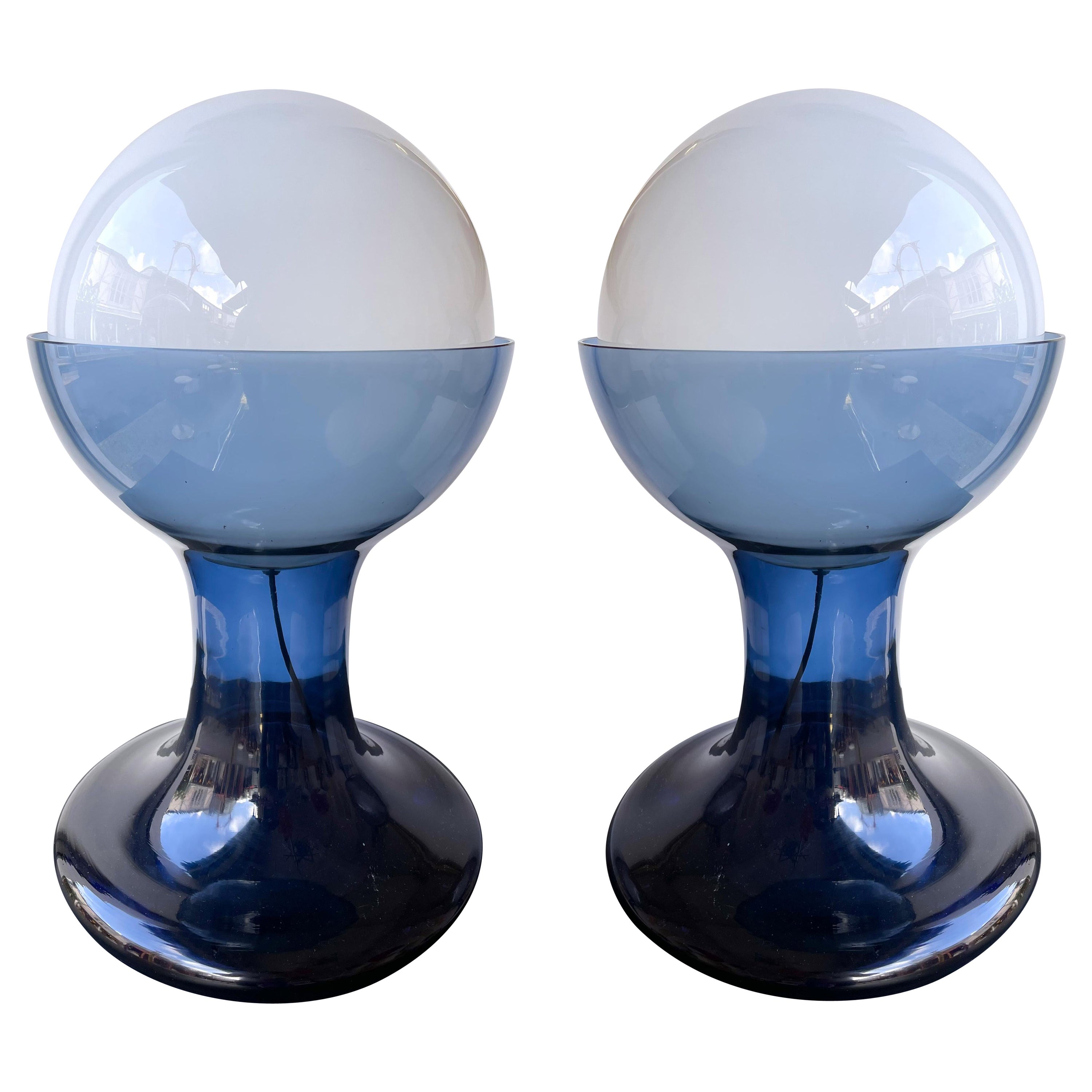 Pair of Blue Murano Glass Lamps LT216 by Carlo Nason for Mazzega, Italy, 1970s